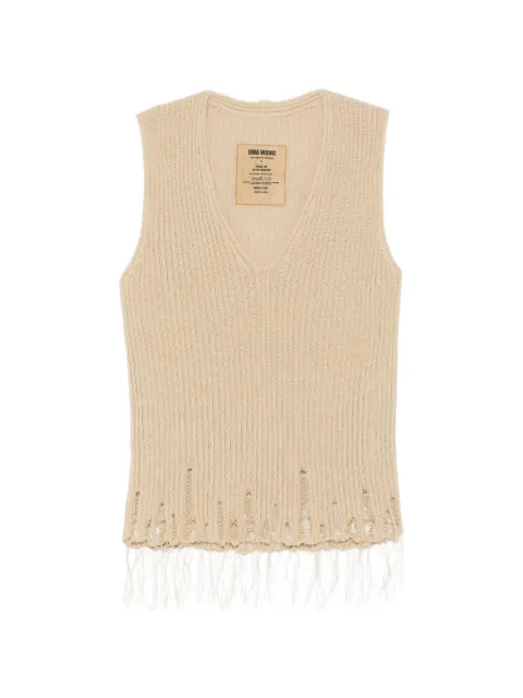 Uma Wang Loose Rib distressed fringed vest