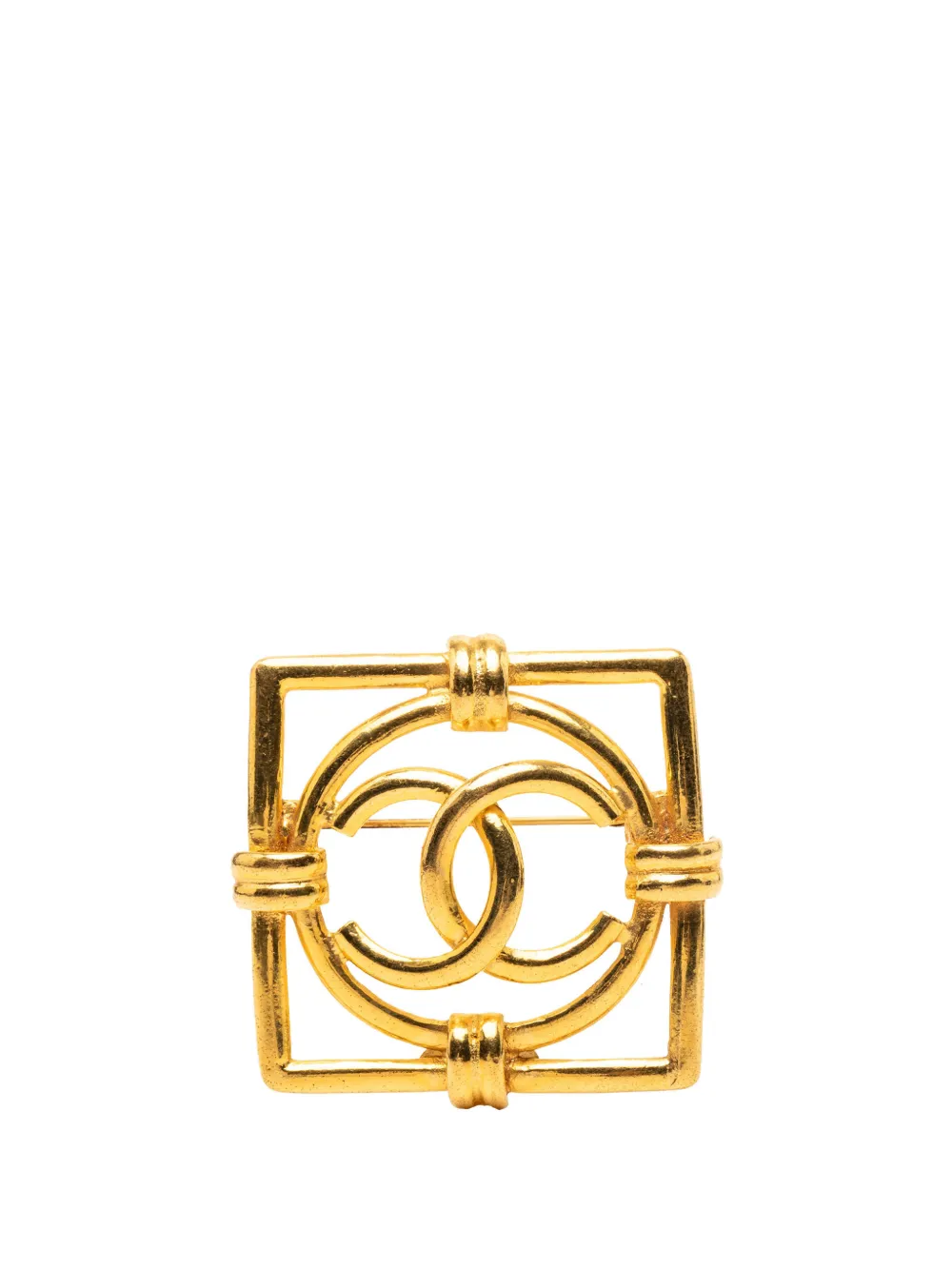 CHANEL Pre-Owned 1980-1990 CC Gold Plated Square Brooch costume brooch - Oro