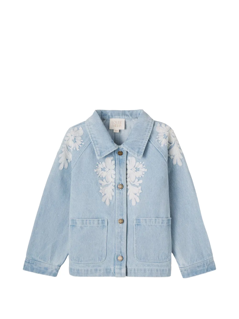 LOUISE MISHA KIDS Rafaela floral-embroidered denim jacket - Blu