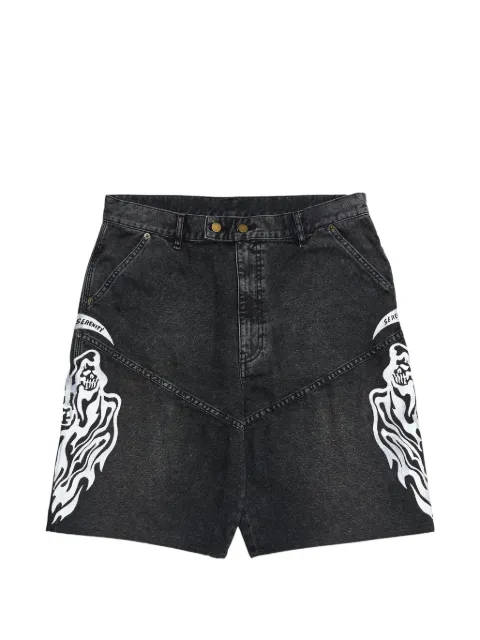 Warren Lotas Embroidered Reaper Logo Moto denim shorts