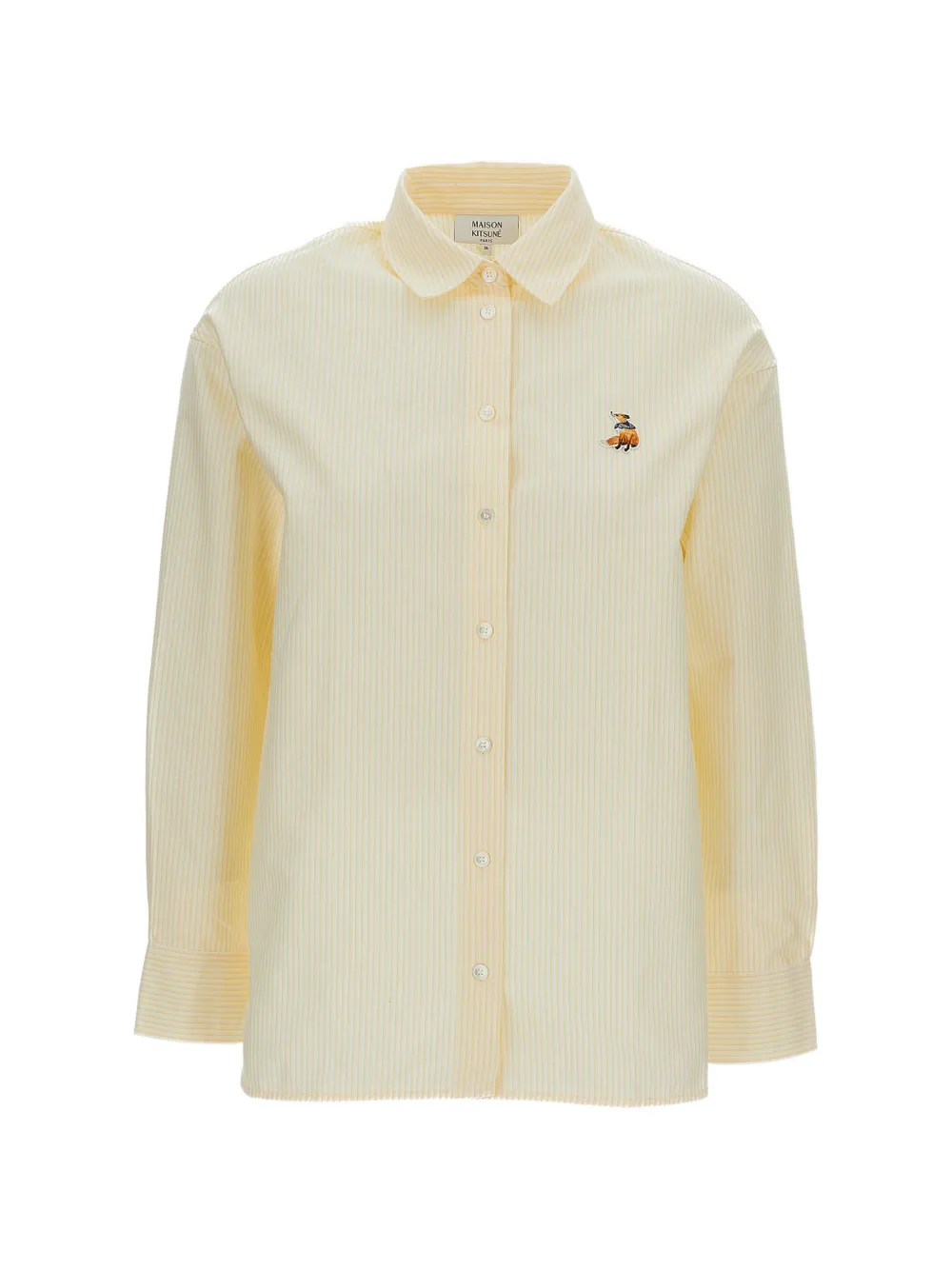 Maison Kitsuné striped embroidered-patch shirt - Giallo