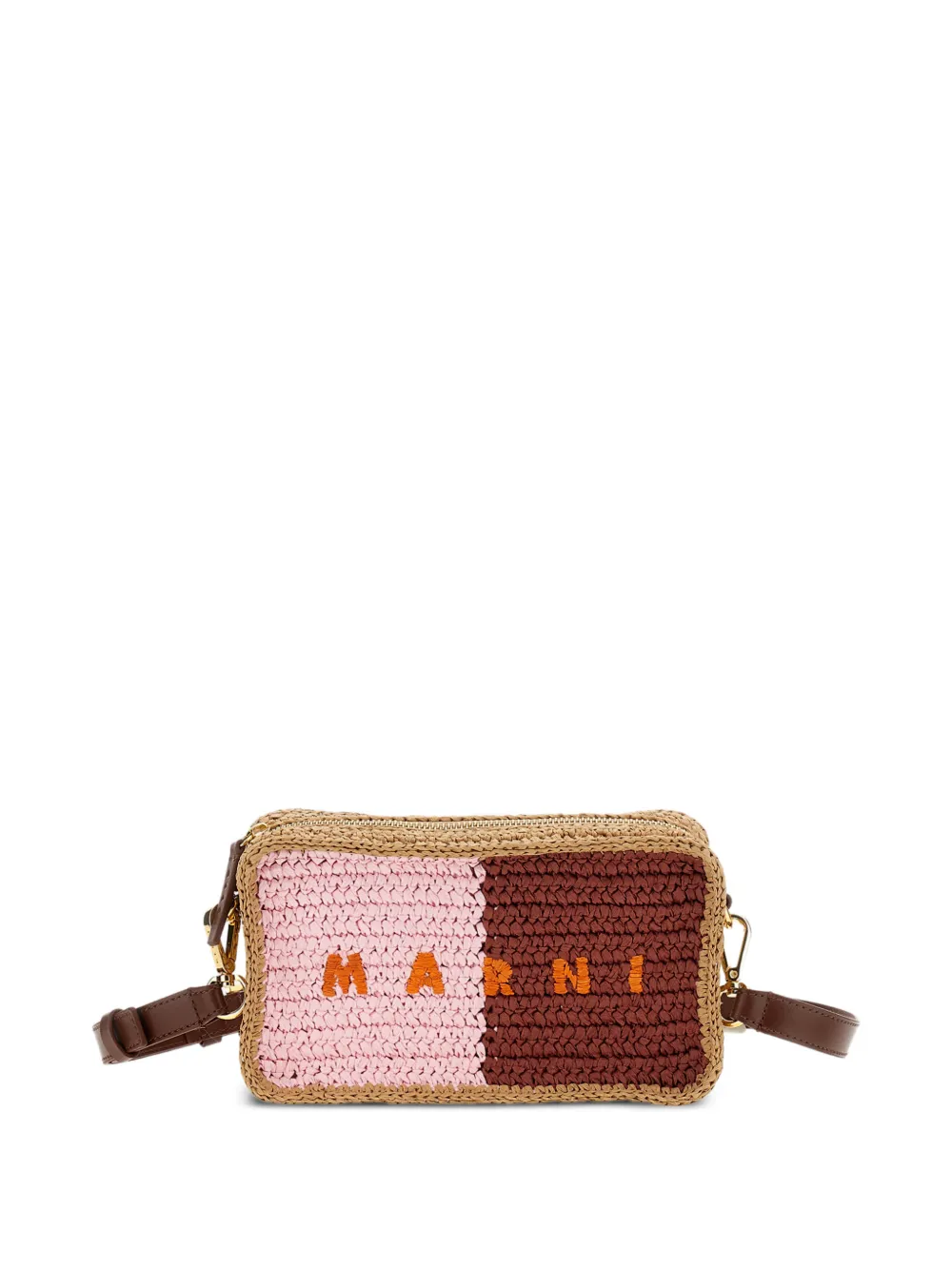 Marni logo-embroidered woven shoulder-bag - Marrone