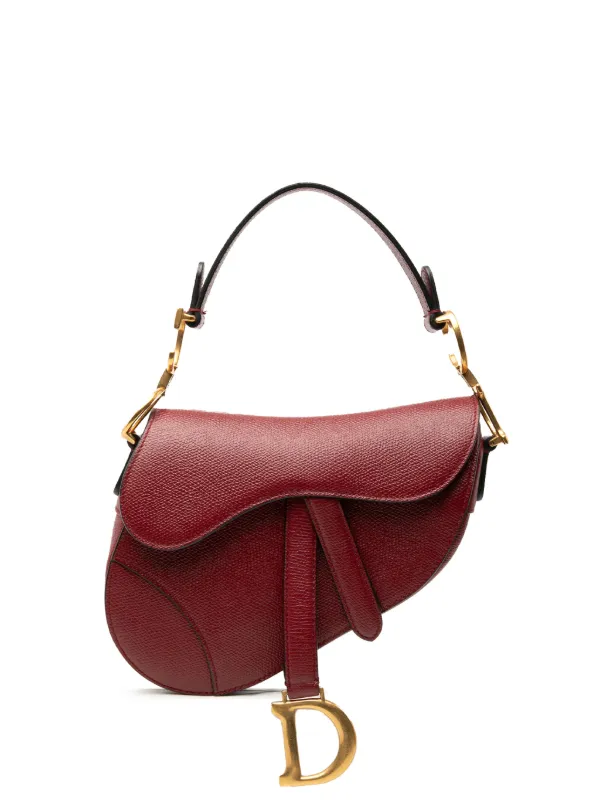 Dior Pre-owned 2019 Mini Grained Calfskin Saddle Bag Satchel in Red