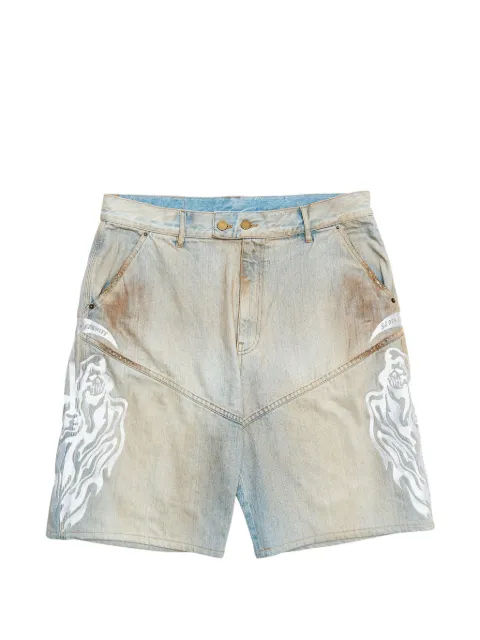 Warren Lotas Embroidered Reaper denim shorts