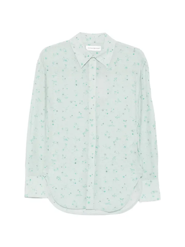 Victoria Beckham Floral-print Long-sleeve Shirt in Blue