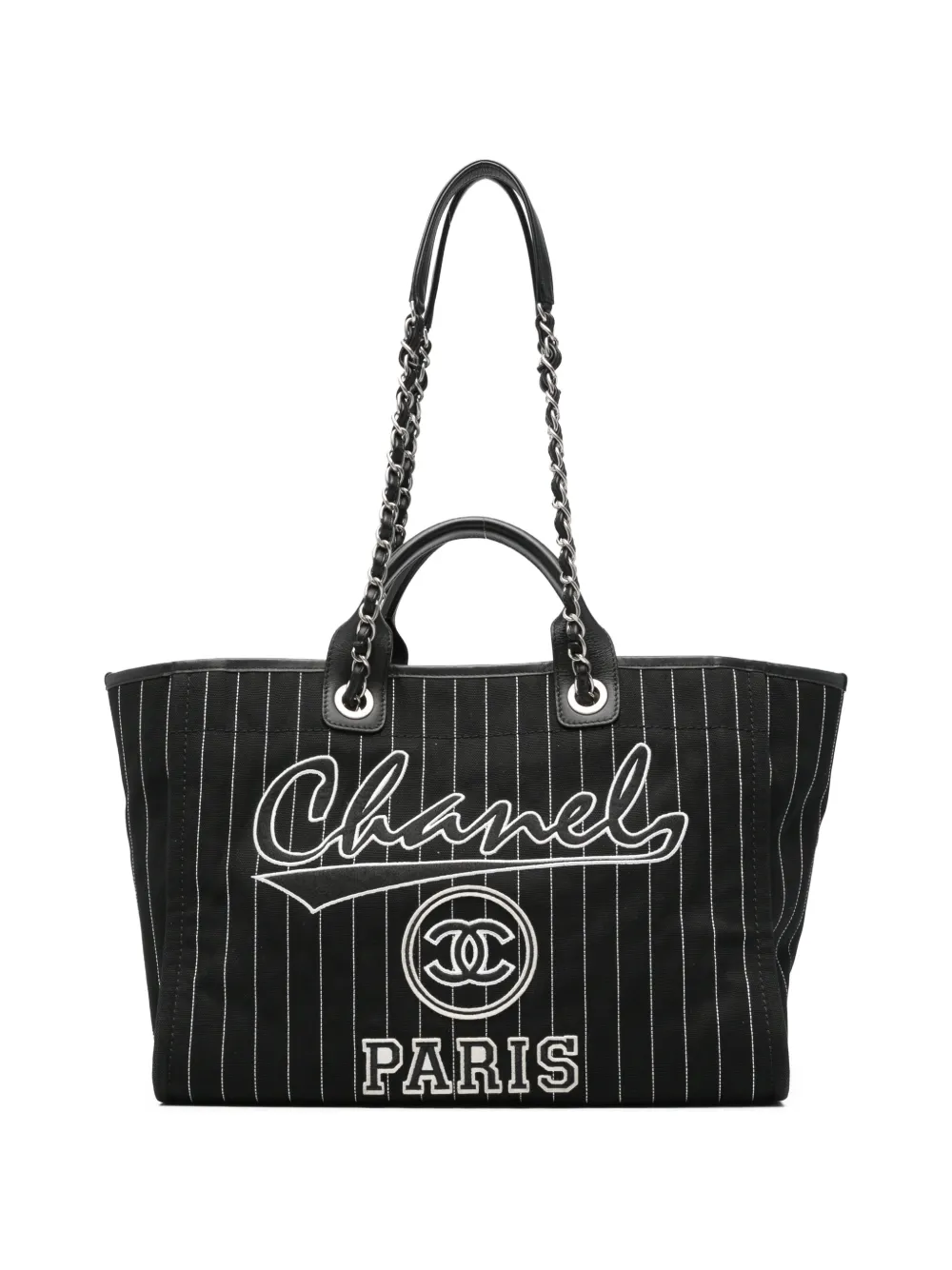 CHANEL Pre-Owned medium Deauville pinstripe tote bag - Nero