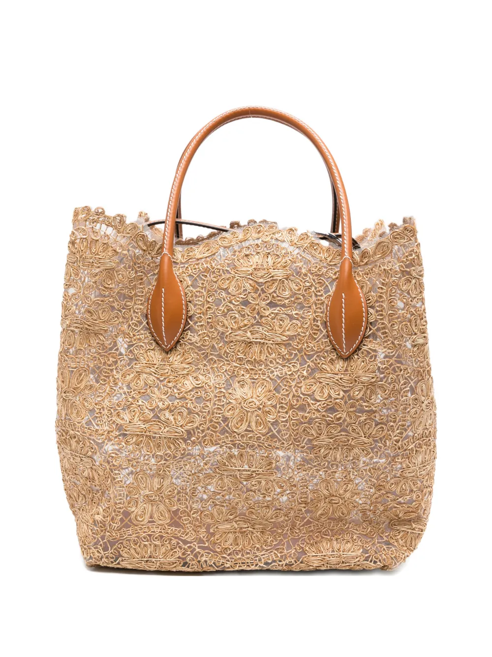 Ermanno Scervino Margot lace-embroidered leather-trim tote bag - Toni neutri