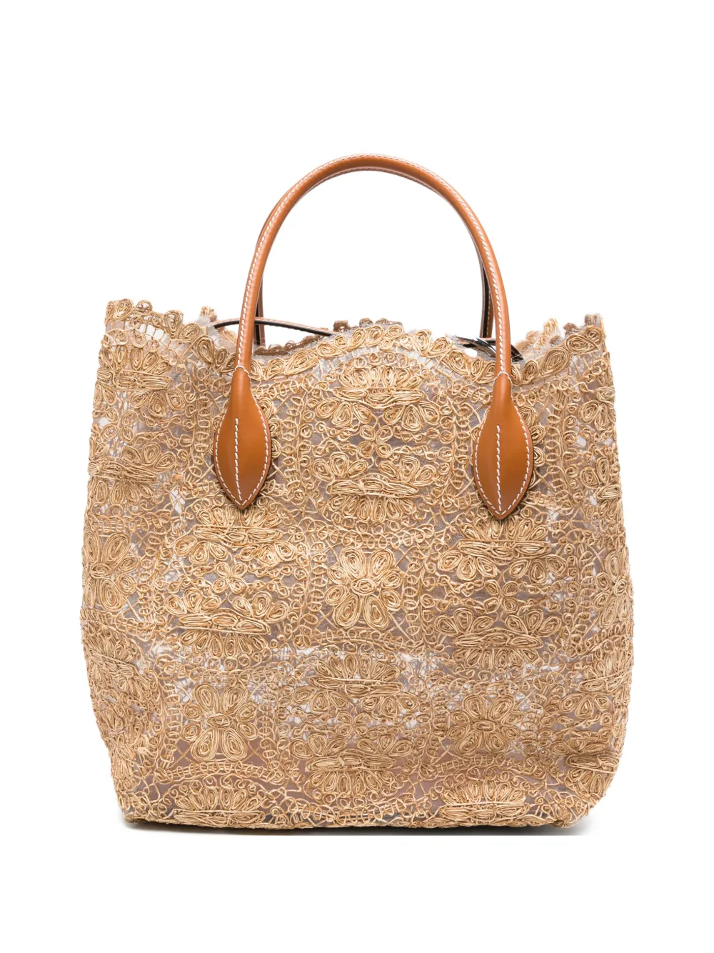 Ermanno Scervino Margot lace-embroidered leather-trim tote bag - Toni neutri