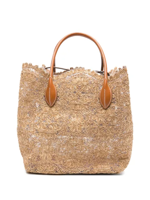 Ermanno Scervino Margot lace-embroidered leather-trim tote bag