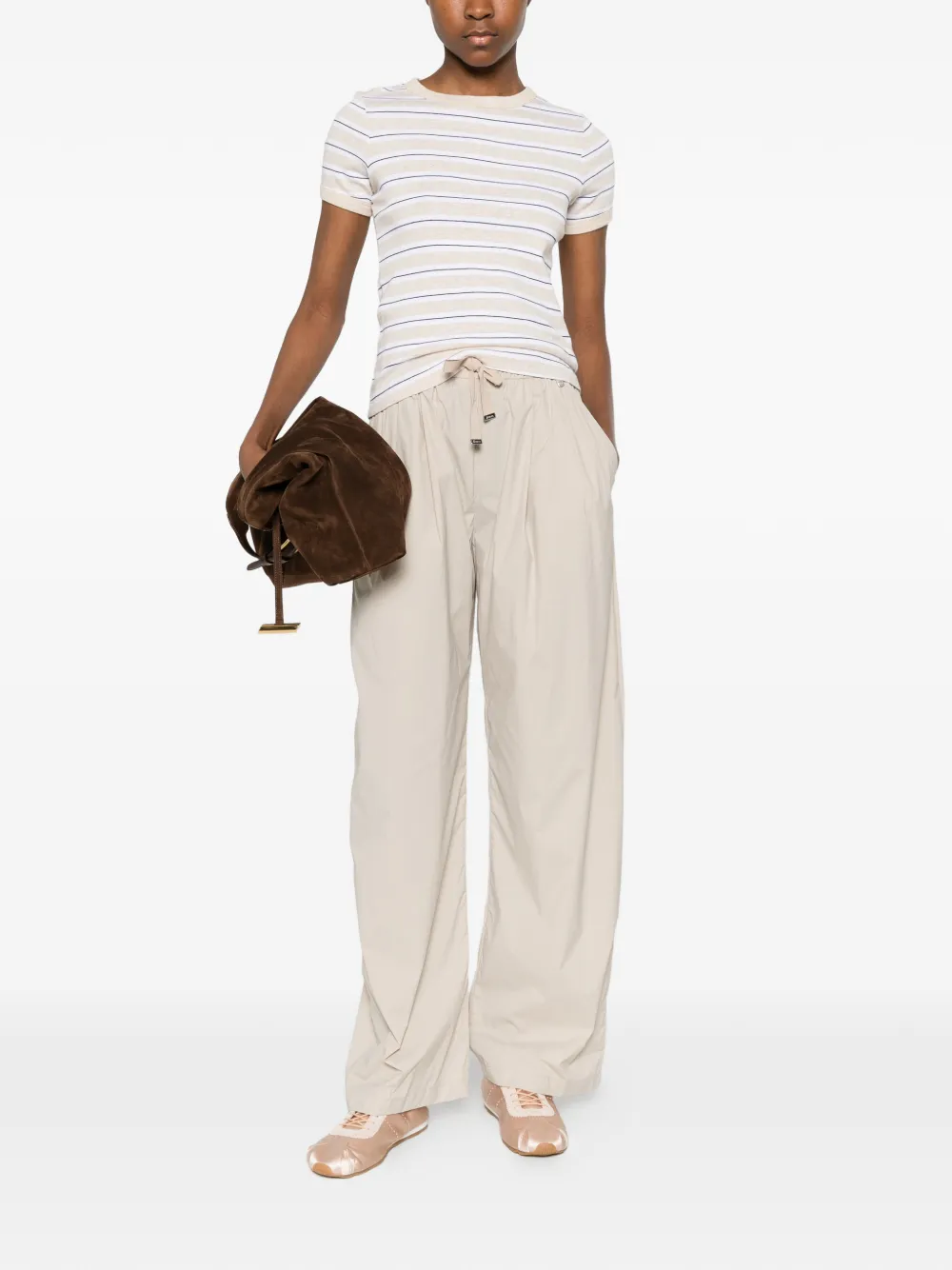 Herno Broek met elastische taille en trekkoord Beige
