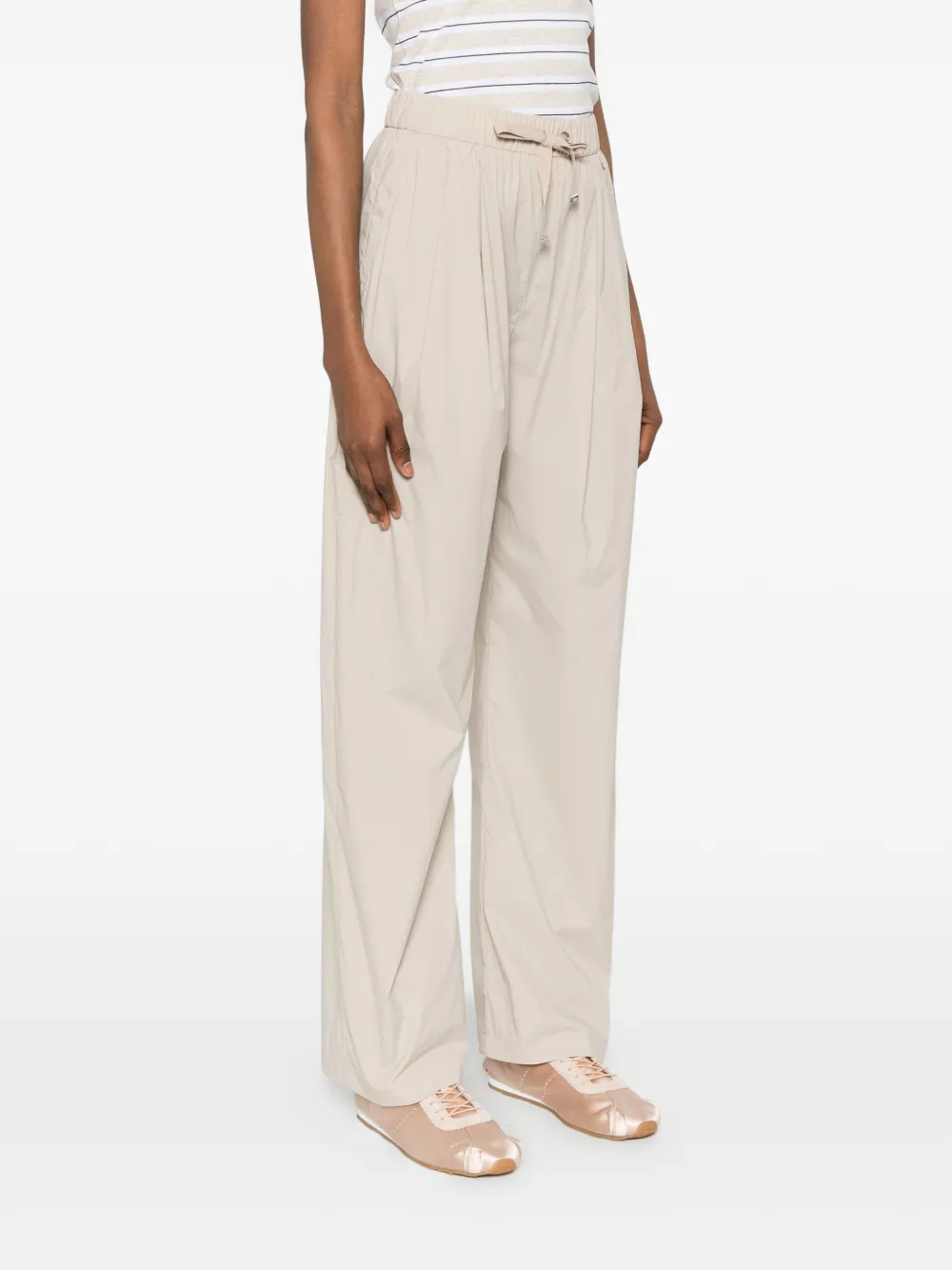 Herno Broek met elastische taille en trekkoord Beige