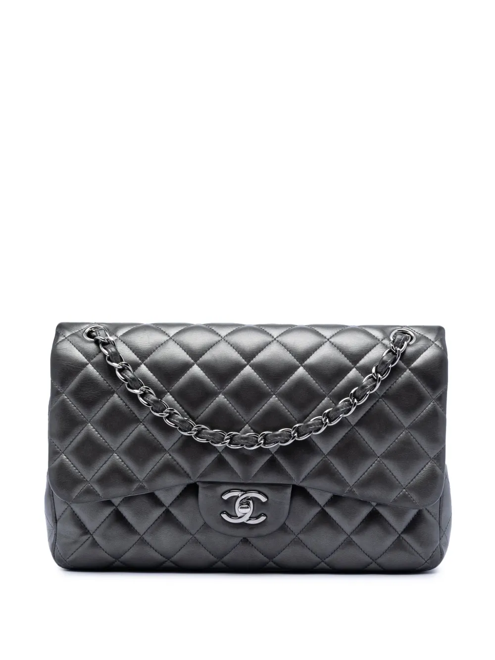 CHANEL Pre-Owned 2013-2014 Jumbo Classic Lambskin Double Flap shoulder bag - Grigio