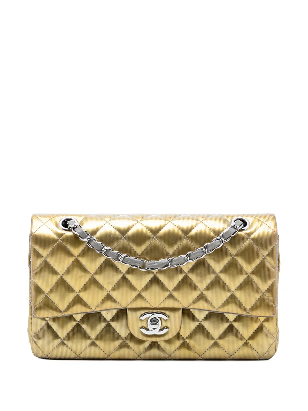 CHANEL Pre-Owned 2012 Medium Classic Striated Patent Double Flap shoulder bag - Oro