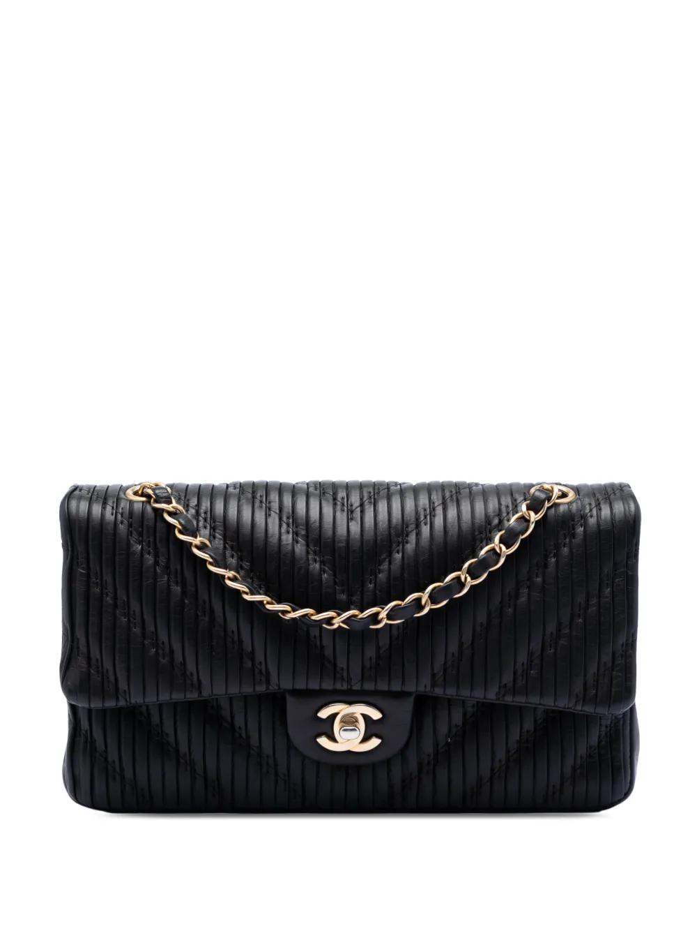 CHANEL Pre-Owned 2018 Medium Classic Chevron Calfskin Pleated Double Flap shoulder bag - Schwarz
