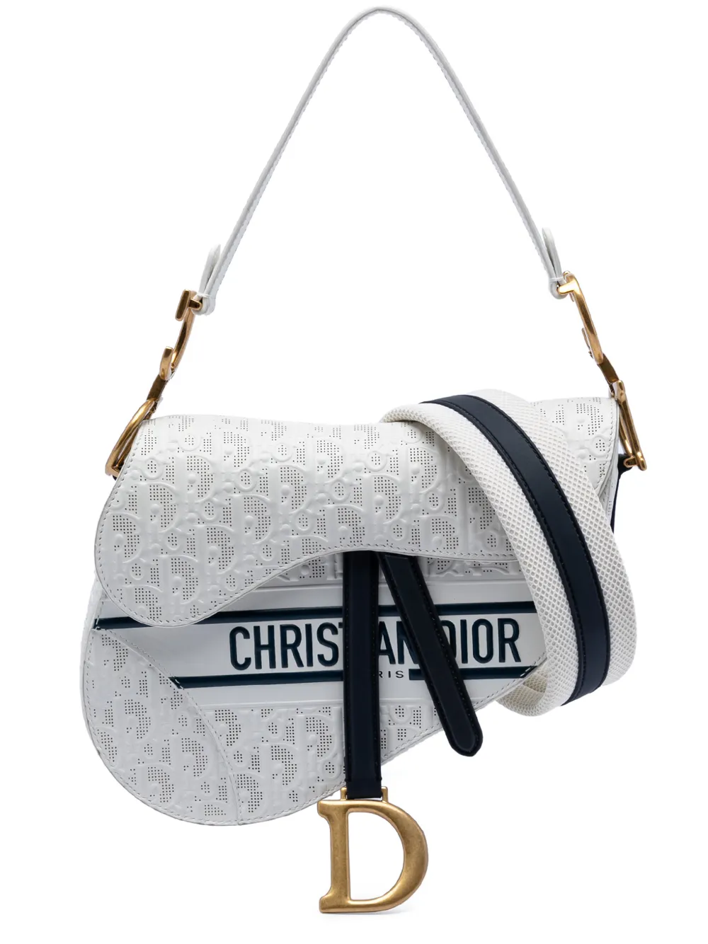 Christian Dior Pre-Owned 2021 Perforated Oblique Embossed Calfskin Saddle Bag shoulder bag - Blau