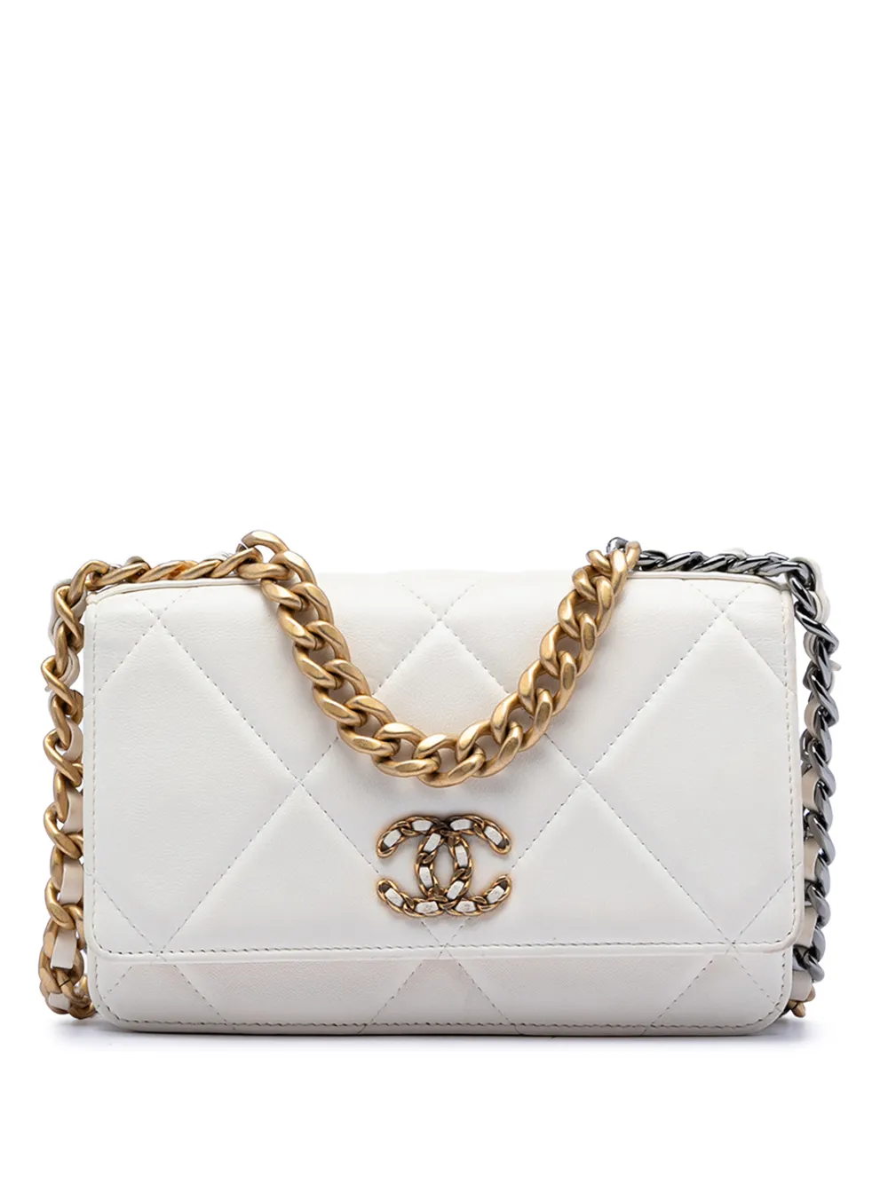 CHANEL Pre-Owned 2021-2026 Quilted Lambskin 19 Wallet on Chain satchel - Bianco