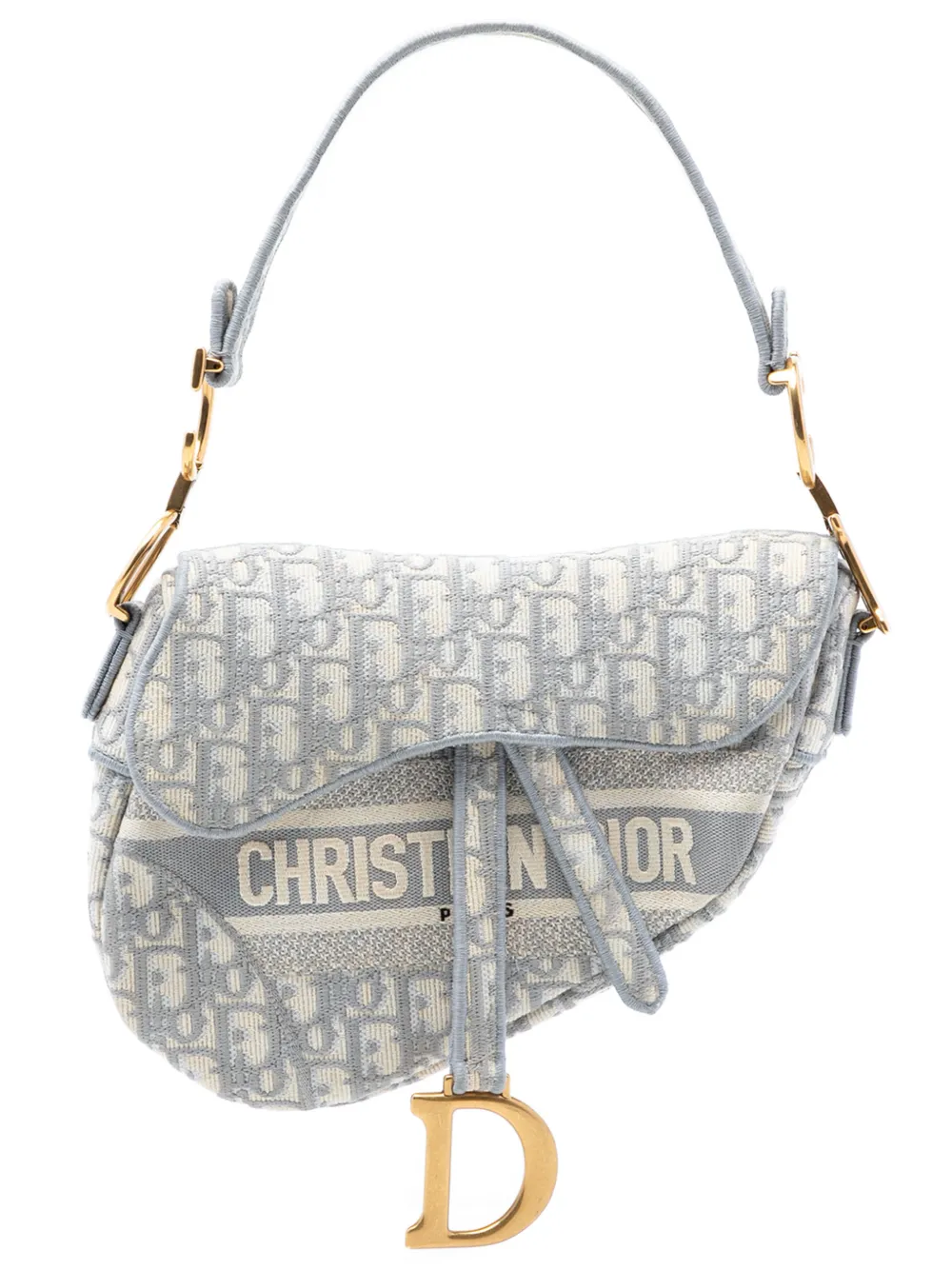 Christian Dior Pre-Owned 2020 Oblique Embroidered Canvas Saddle Bag shoulder bag - Grigio