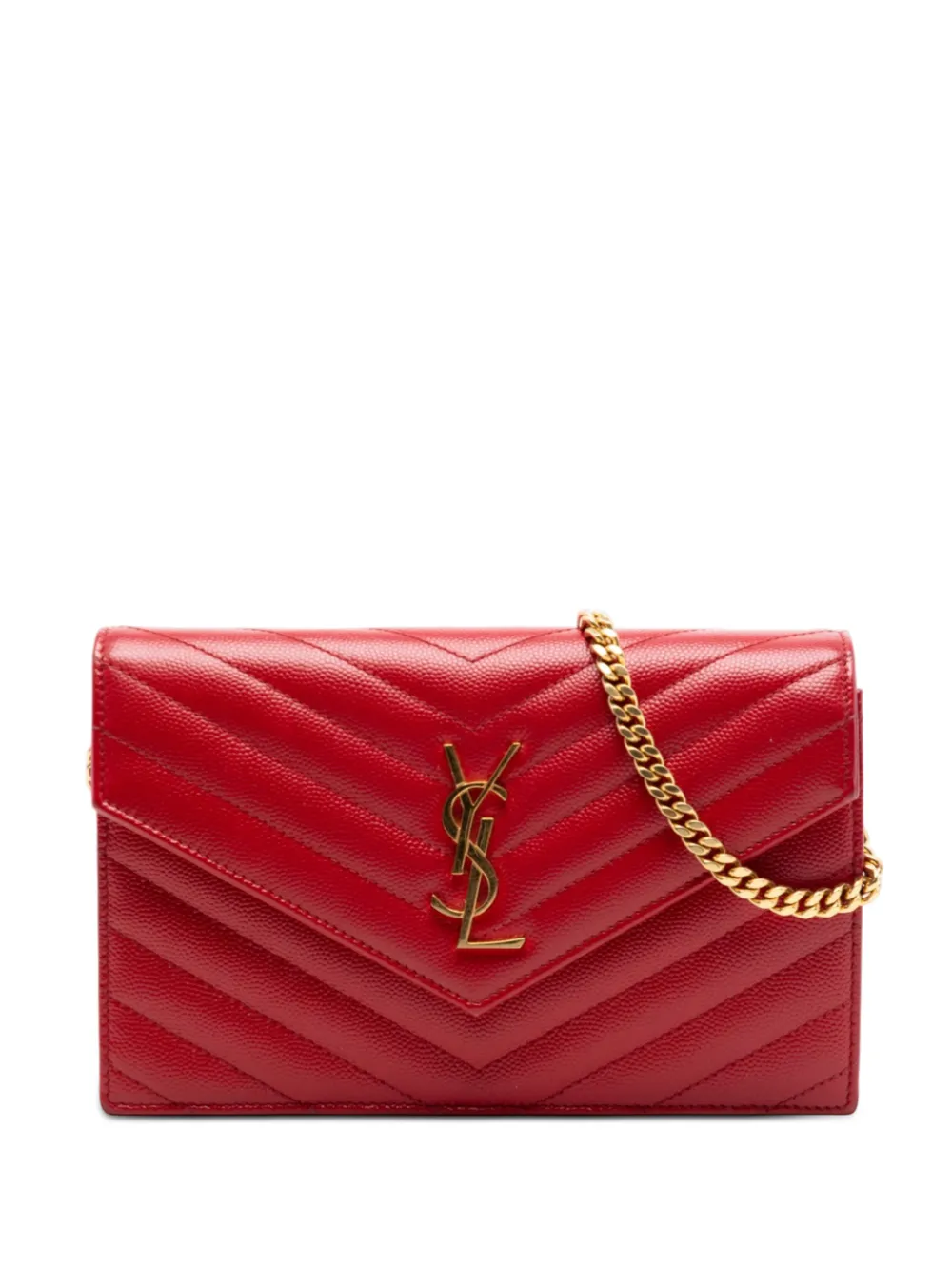 Saint Laurent Pre-Owned 2018 Grain De Poudre Chevron Monogram Envelope Wallet on Chain crossbody bag - Rosso