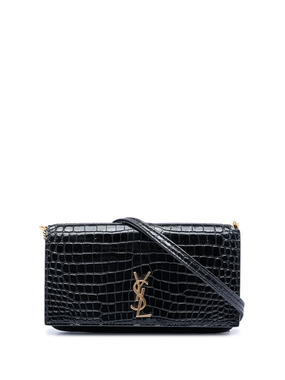 Saint Laurent Pre-Owned 2022 Croc Embossed Leather Cassandre Phone Holder crossbody bag - Nero