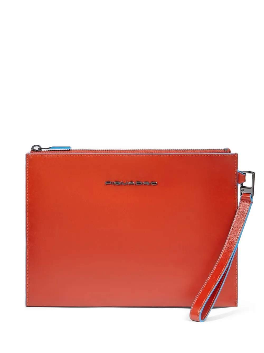 PIQUADRO logo-plaque leather clutch bag - Arancione