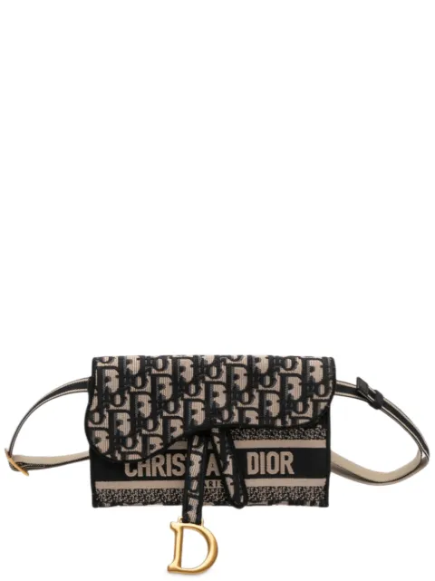 Christian Dior Pre-Owned 2021 Oblique Canvas Embroidered Saddle Slim Pouch belt bag