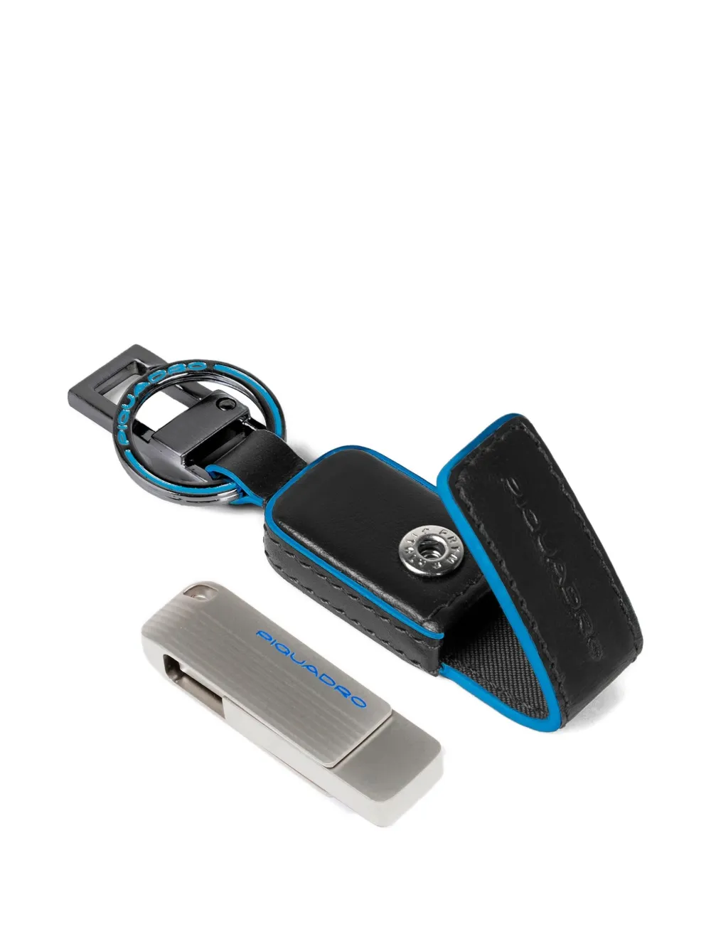 PIQUADRO Leren sleutelhanger met USB-stick Zwart