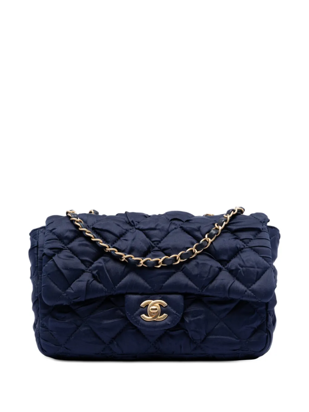 CHANEL Pre-Owned 2018-2019 Medium Crumpled Satin Single Flap shoulder bag - Blu