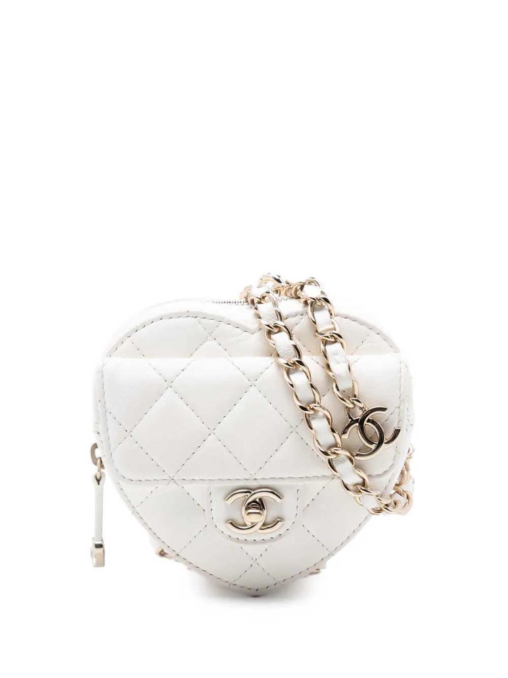 CHANEL Pre-Owned 2021 Mini Lambskin CC in Love Heart belt bag - Bianco
