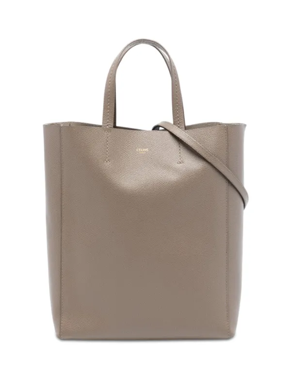Celine Pre-owned 2019 Small Grained Calfskin Vertical Cabas Satchel in Brown