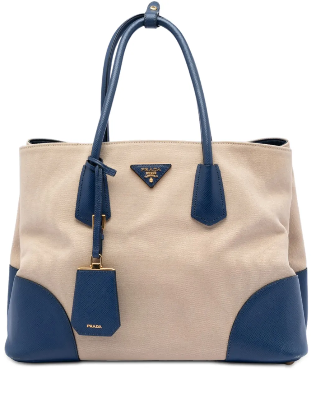 Prada Pre-Owned 2010-2025 Large Canapa and Saffiano Double satchel - Blu