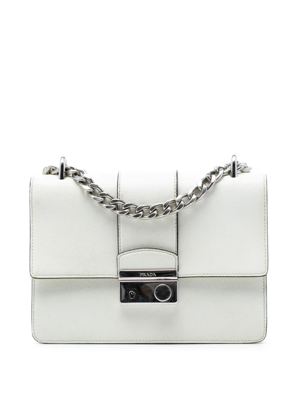 Prada Pre-Owned 2010-2025 Small Saffiano Sound Lock Chain crossbody bag - Bianco
