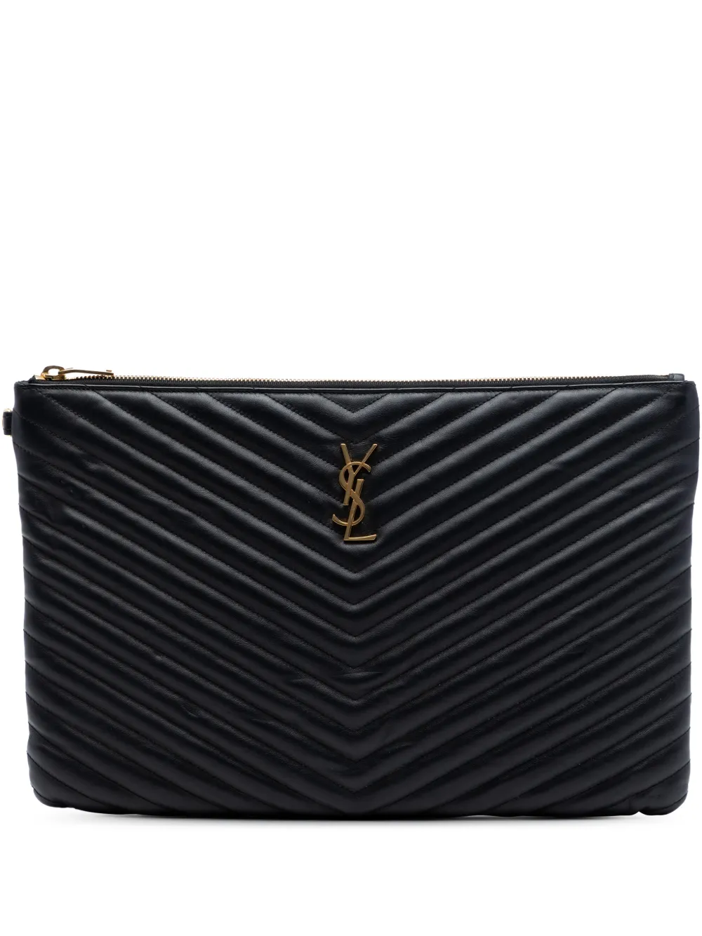 Saint Laurent Pre-Owned 2017 Quilted Chevron Leather Monogram Document Holder clutch bag - Schwarz