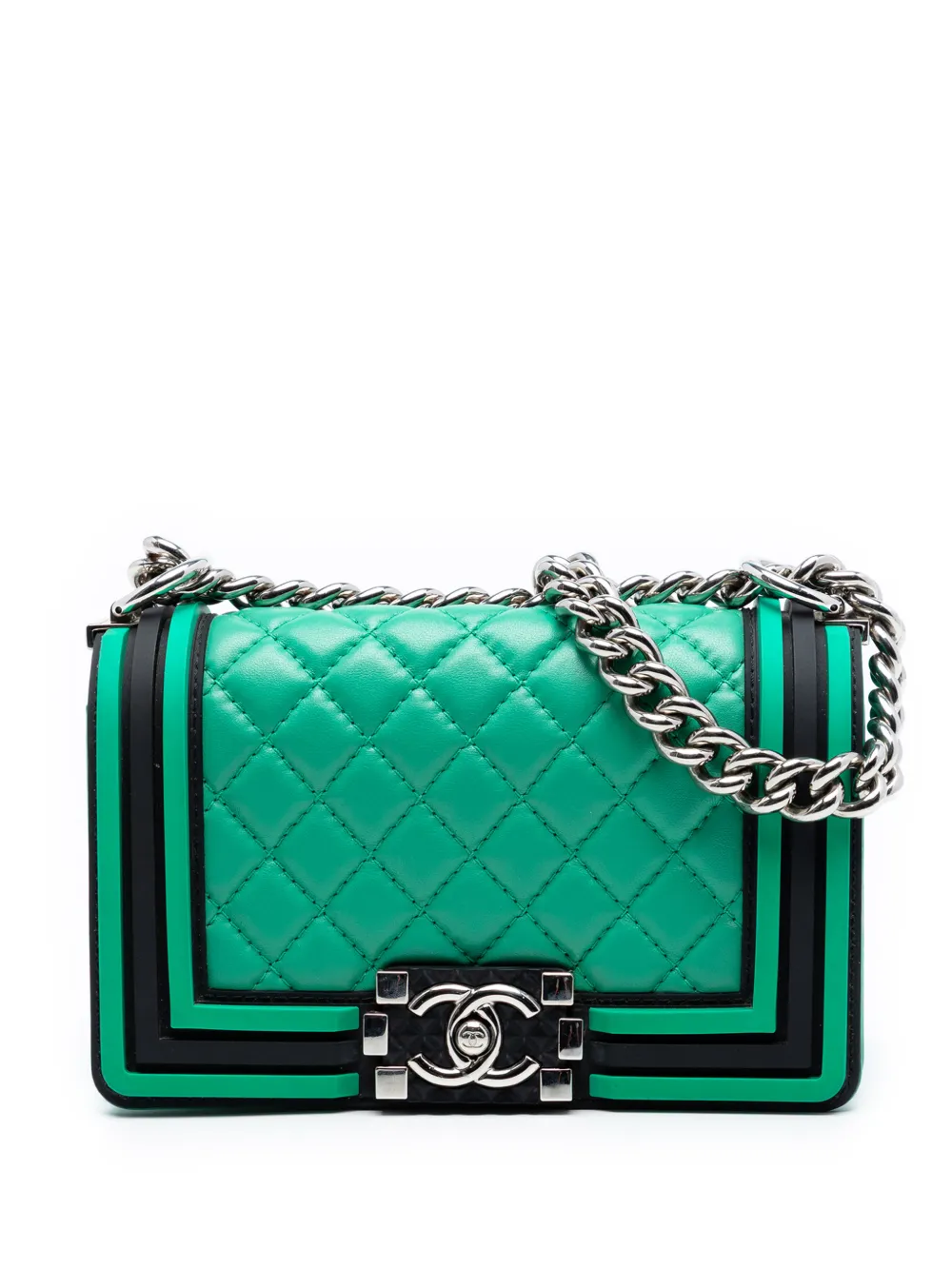 CHANEL Pre-Owned 2017-2018 Small Bicolor Quilted Lambskin and Rubber Boy Flap crossbody bag - Nero