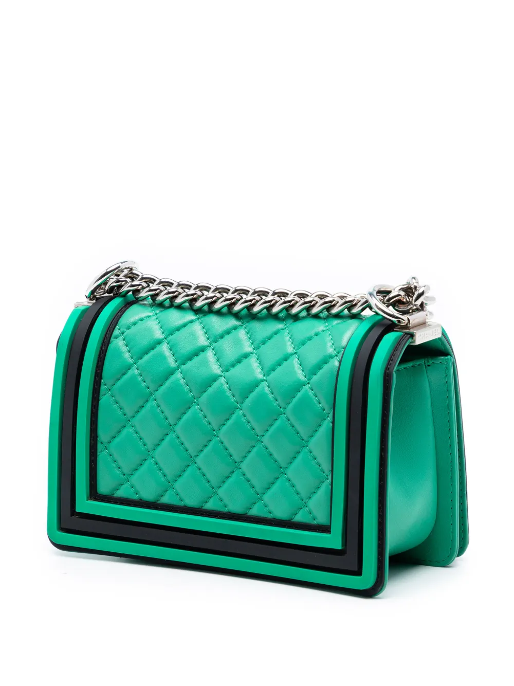  Chanel Pre-owned Petit Sac à Bandoulière Boy Flap En Cuir D'agneau Matelassé Et Caoutchouc Bicolore (2017-2018) - Noir 