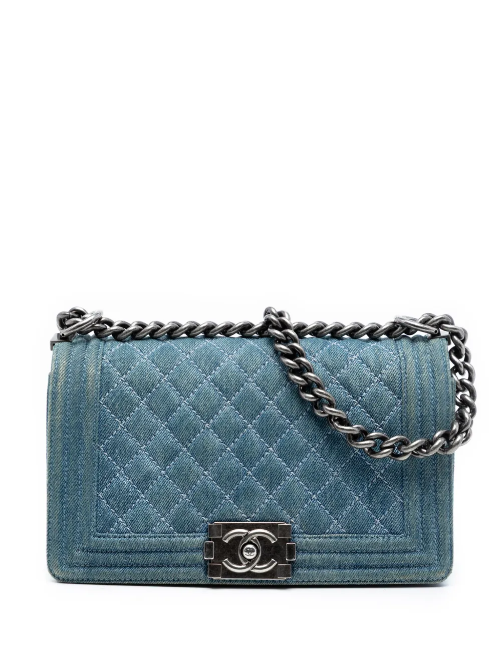 CHANEL Pre-Owned 2012-2013 Old Medium Quilted Denim Boy Flap crossbody bag - Blu