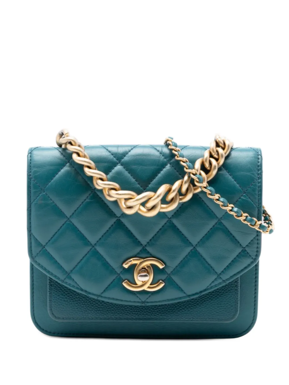 CHANEL Pre-Owned 2019 Mini Quilted Calfskin and Caviar Chain Handle Flap satchel - Blu