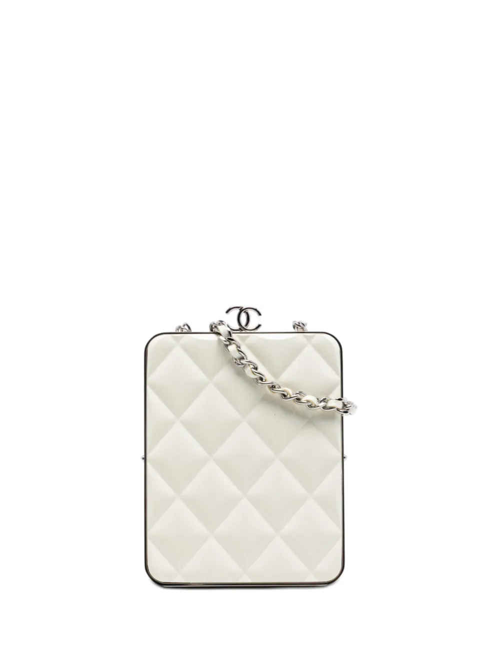 CHANEL Pre-Owned 2021 Lambskin and Acrylic Kiss Clutch with Chain crossbody bag - Bianco