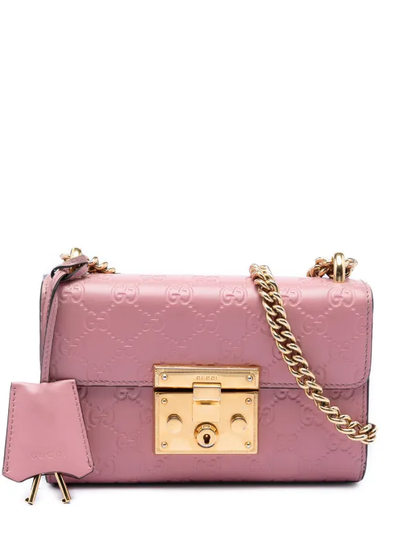 Gucci Pre-owned 2016-2025 Small Guccissima Padlock Crossbody Bag in Pink