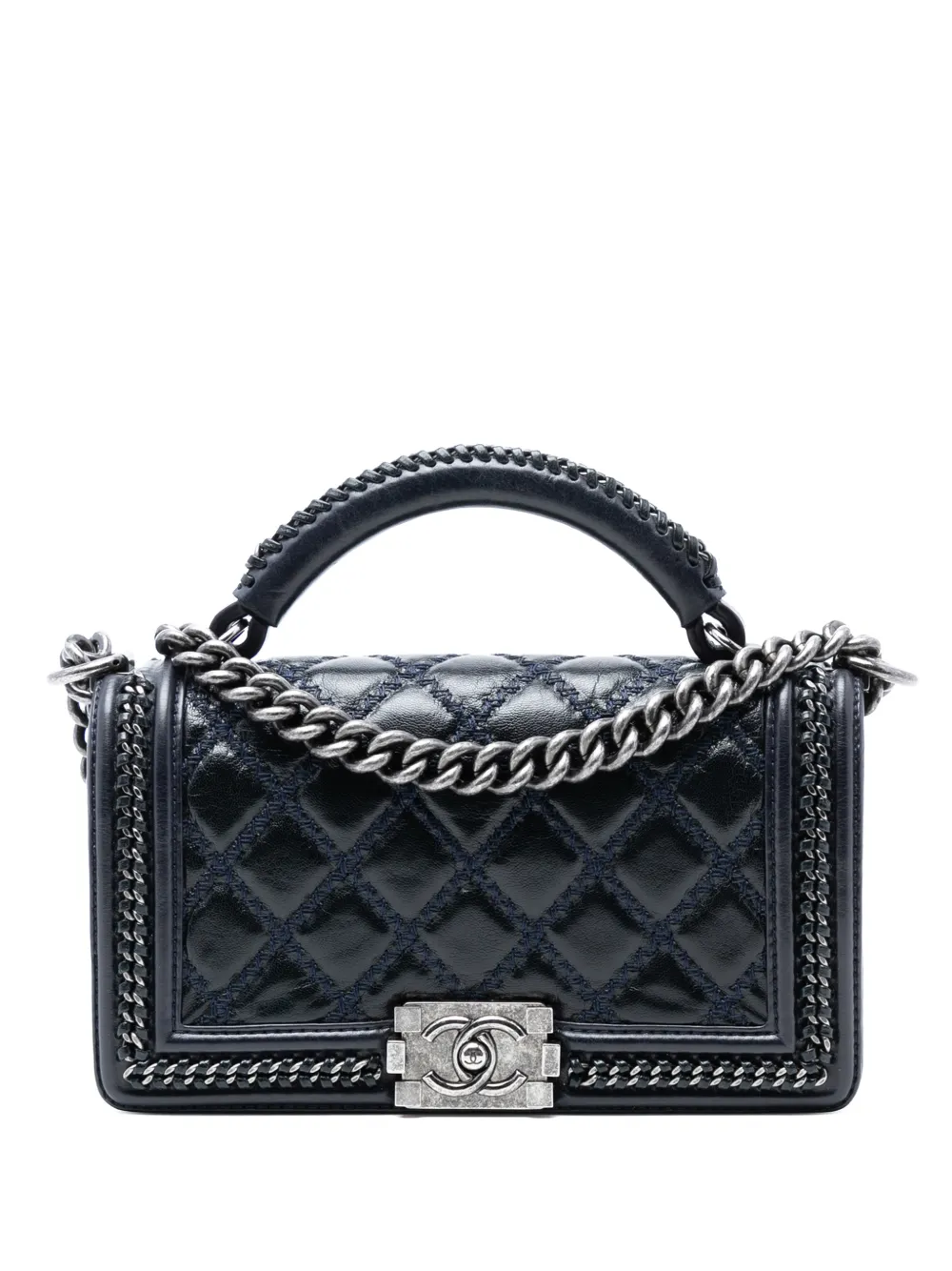 CHANEL Pre-Owned 2015-2016 Old Medium Quilted Calfskin Whipstitch Chain Around Boy Top Handle Flap satchel - Blu