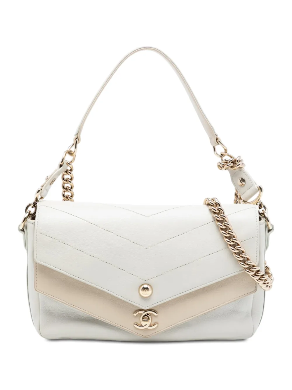 CHANEL Pre-Owned 2018-2019 Mini Quilted Sheepskin Double Chevron Flap satchel - White