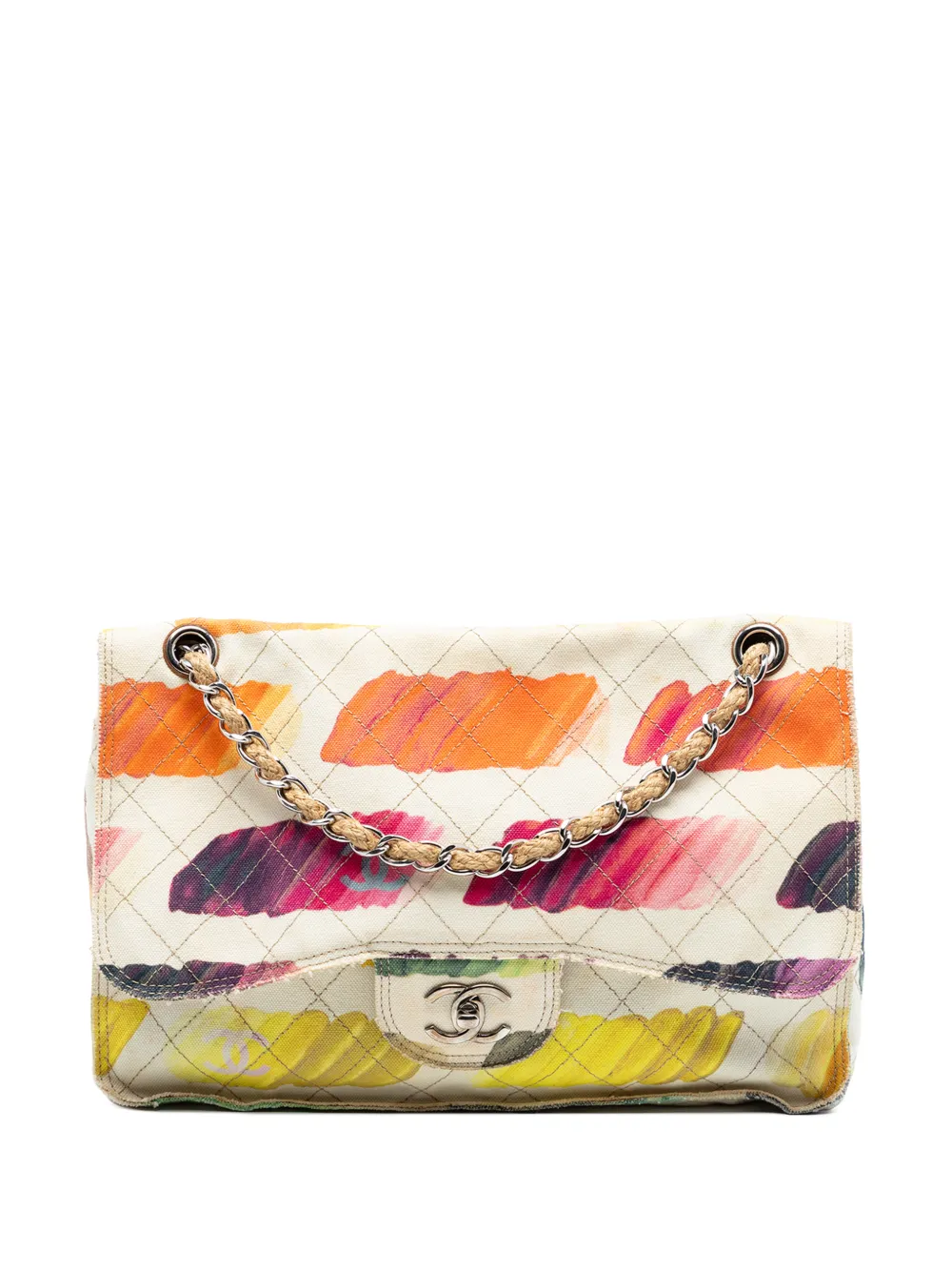 CHANEL Pre-Owned 2014 Jumbo Classic Canvas Colorama Single Flap shoulder bag - Bianco