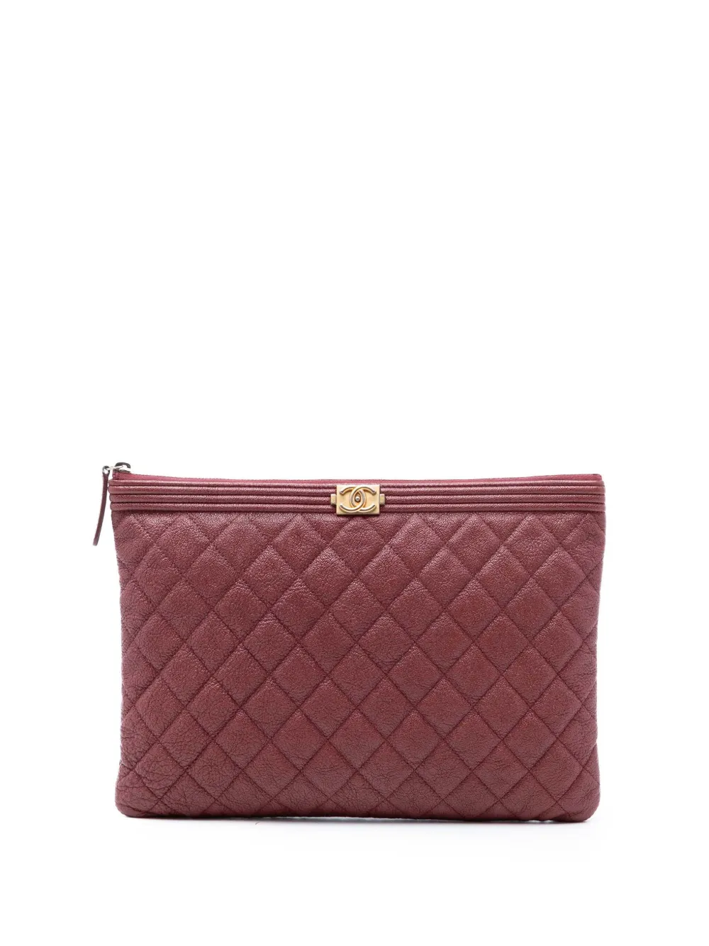 CHANEL Pre-Owned 2018-2019 Medium Quilted Caviar Boy O Case clutch bag - Red