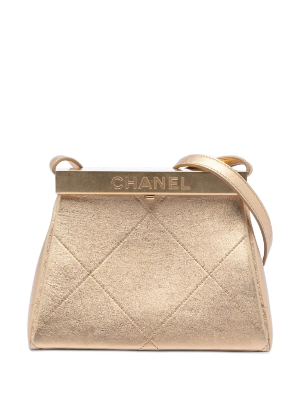 CHANEL Pre-Owned 2019 Small Calfskin Kiss Lock Frame Bag crossbody bag - Oro