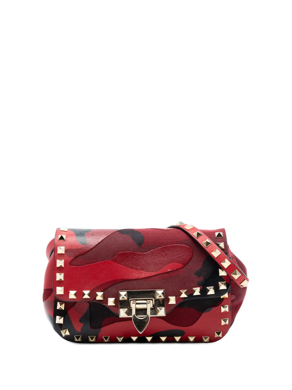 Valentino Garavani Pre-Owned 2000-2017 Mini Nappa and Canvas Camouflage Rockstud Flap crossbody bag - Rosso
