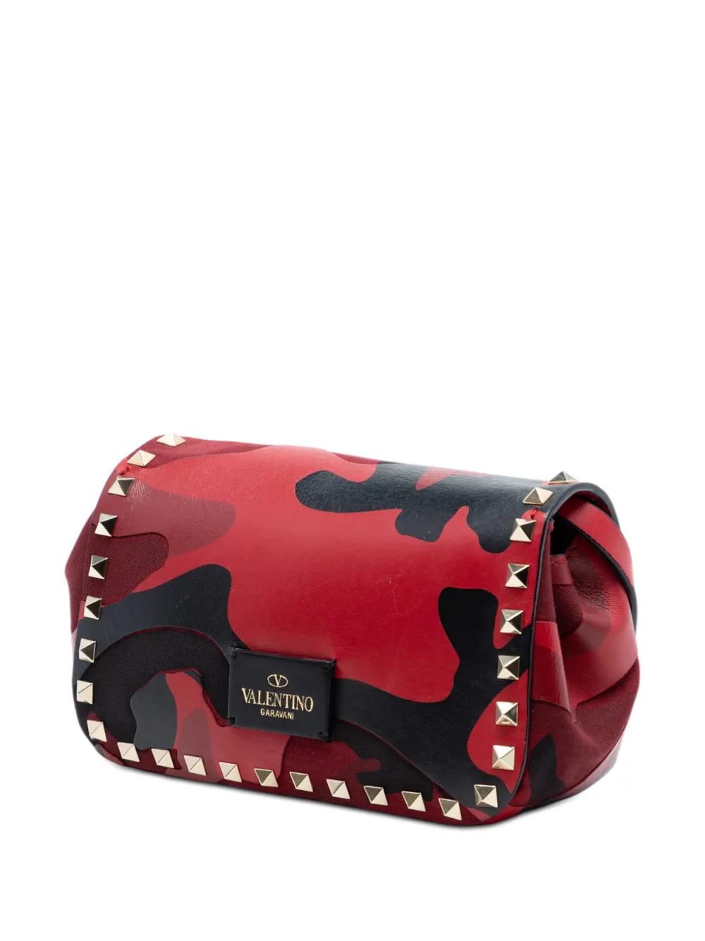  Valentino Garavani Pre-owned Mini Sac à Bandoulière En Cuir Nappa Et Toile Camouflage à Détails De Clous Rockstud Avec Rabat (2000-2017) - Rouge 