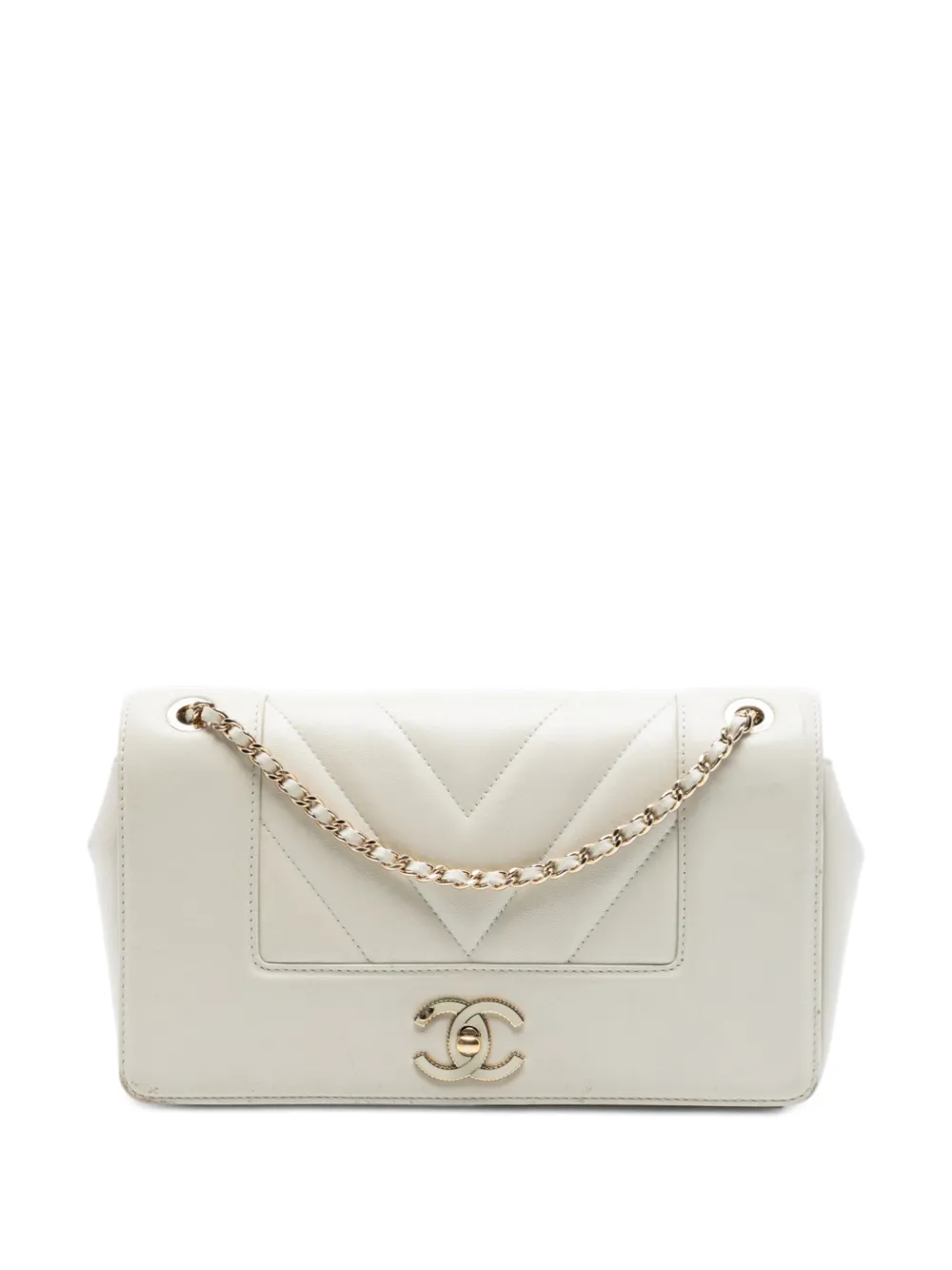 CHANEL Pre-Owned 2017-2018 Medium Chevron Sheepskin Mademoiselle Vintage Flap crossbody bag - Bianco