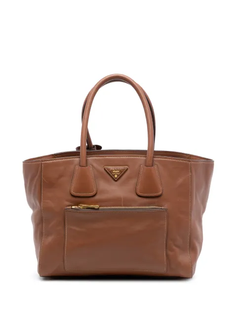 Prada Pre-Owned 2010-2026 Soft Calf Front Pocket Open Convertible Tote satchel