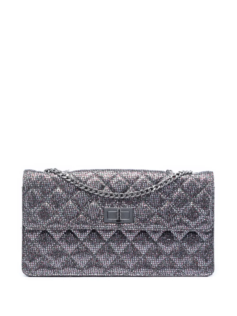 CHANEL Pre-Owned 2010-2011 Quilted Glitter Canvas Reissue 2.55 Flap crossbody bag - Argento