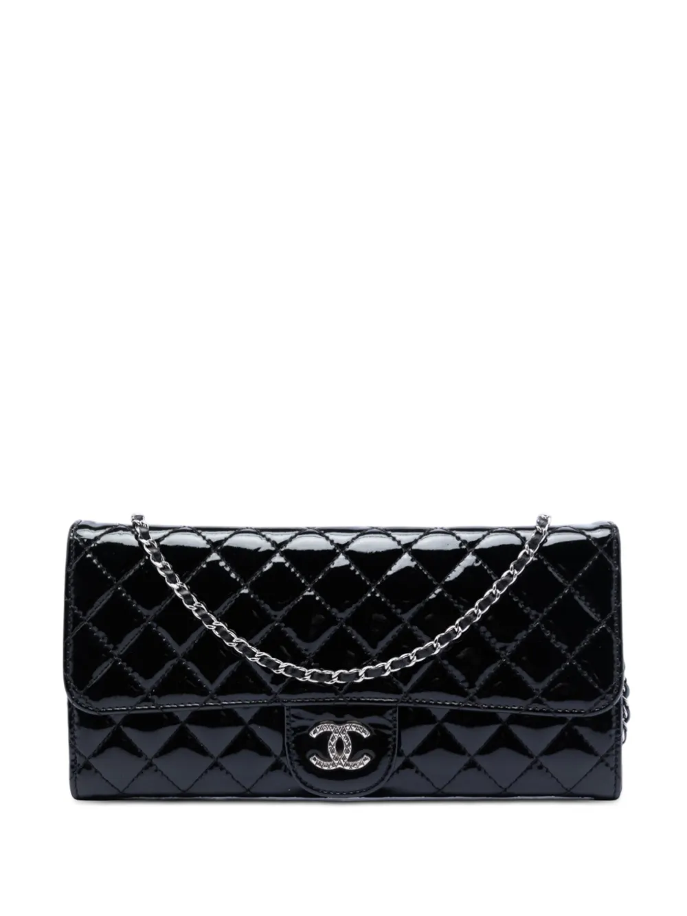 CHANEL Pre-Owned 2010-2011 Quilted Patent Brilliant East West Flap Clutch with Chain shoulder bag - Nero