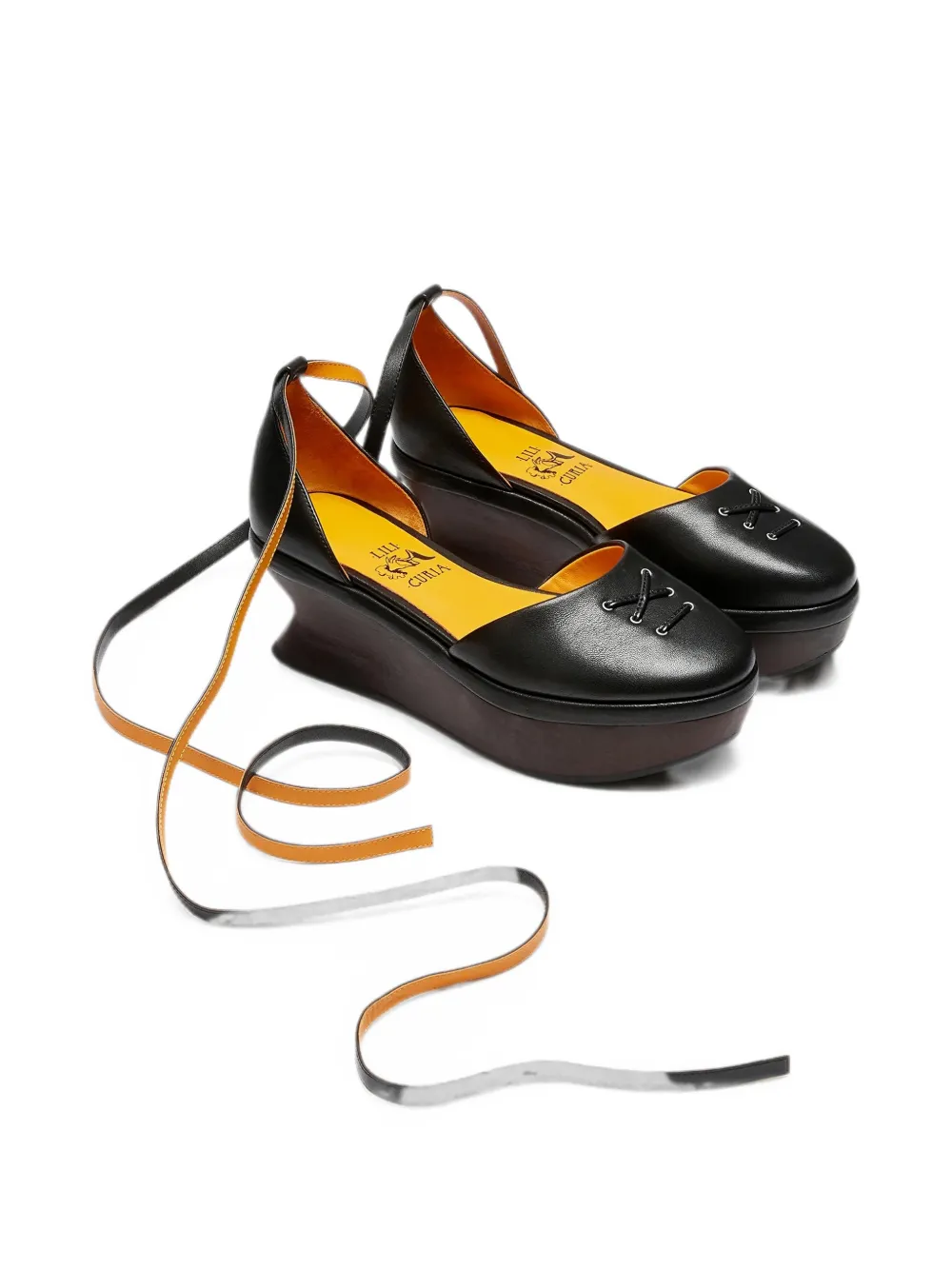 LILI CURIA Petra lace-up platform sandals Zwart